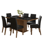 Conjunto Sala de Jantar Tampo com Vidro 6 Cadeiras Rustic/Preto/Oxford Alba Madesa