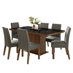Conjunto Sala de Jantar Tampo com Vidro 6 Cadeiras Rustic/Preto/Silver Alba Madesa