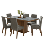 Conjunto Sala de Jantar Tampo com Vidro 6 Cadeiras Rustic/Cinza/Silver Alba Madesa