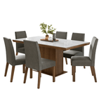 Conjunto Sala de Jantar Tampo com Vidro 6 Cadeiras Rustic/Branco/Silver Alba Madesa