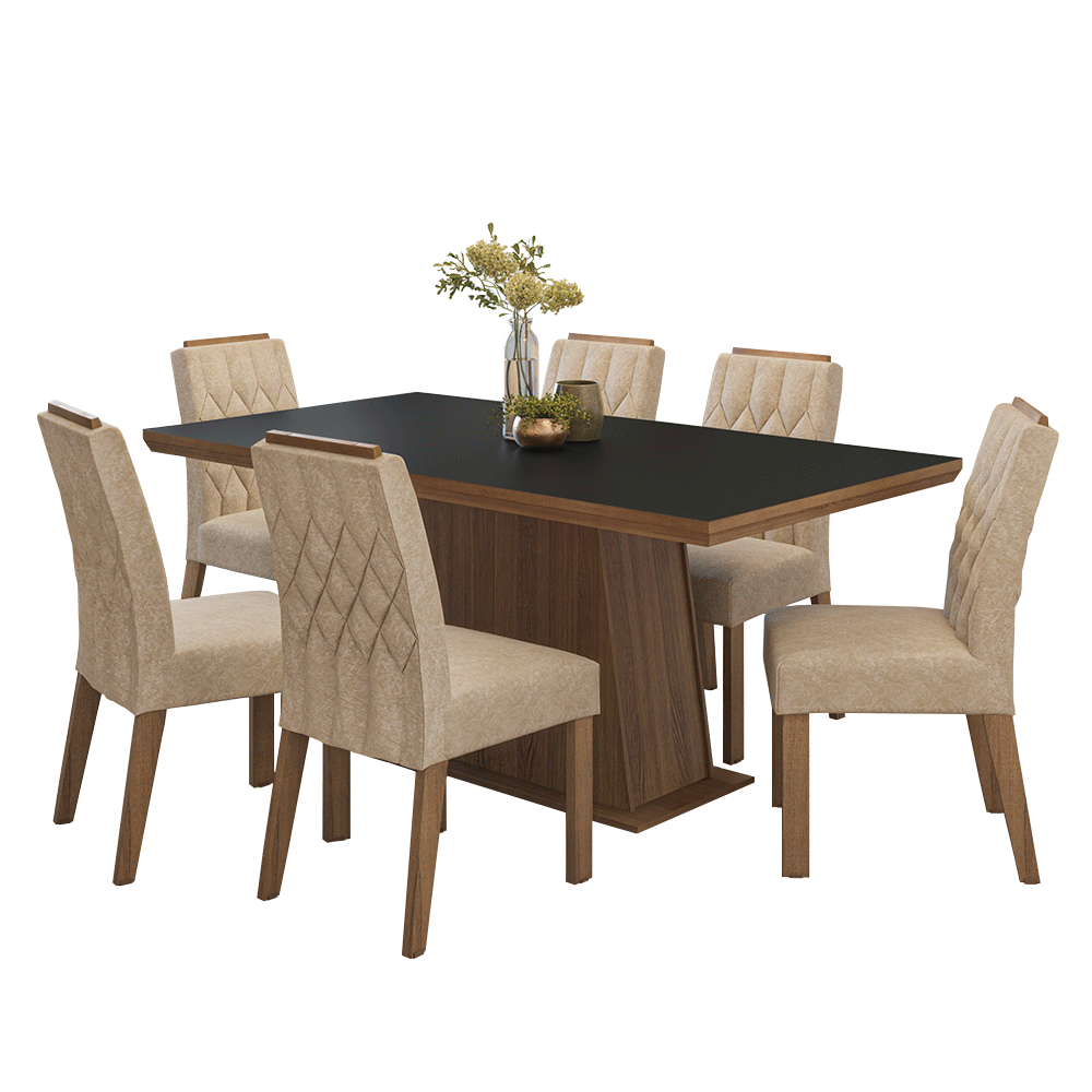 Conjunto Sala de Jantar Tampo de Madeira 6 Cadeiras Rustic/Preto/Imperial Assis Madesa