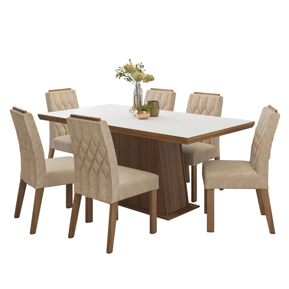 Conjunto Sala de Jantar Tampo de Madeira 6 Cadeiras Rustic/Branco/Imperial Assis Madesa
