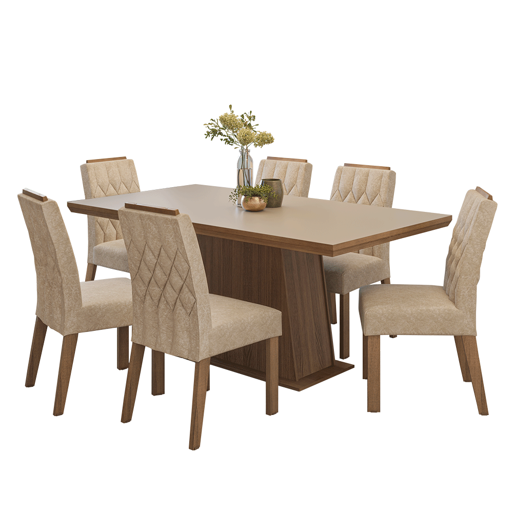 Conjunto Sala de Jantar Tampo de Madeira 6 Cadeiras Rustic/Crema/Imperial Assis Madesa