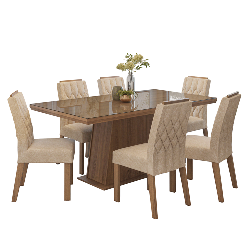 Conjunto Sala de Jantar Tampo com Vidro 6 Cadeiras Rustic/Imperial Colmar Madesa