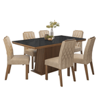 Conjunto Sala de Jantar Tampo com Vidro 6 Cadeiras Rustic/Preto/Imperial Colmar Madesa
