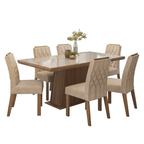 Conjunto Sala de Jantar Tampo com Vidro 6 Cadeiras Rustic/Crema/Imperial Colmar Madesa