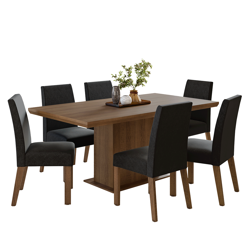 Conjunto Sala de Jantar Tampo de Madeira 6 Cadeiras Rustic/Oxford Grasse Madesa