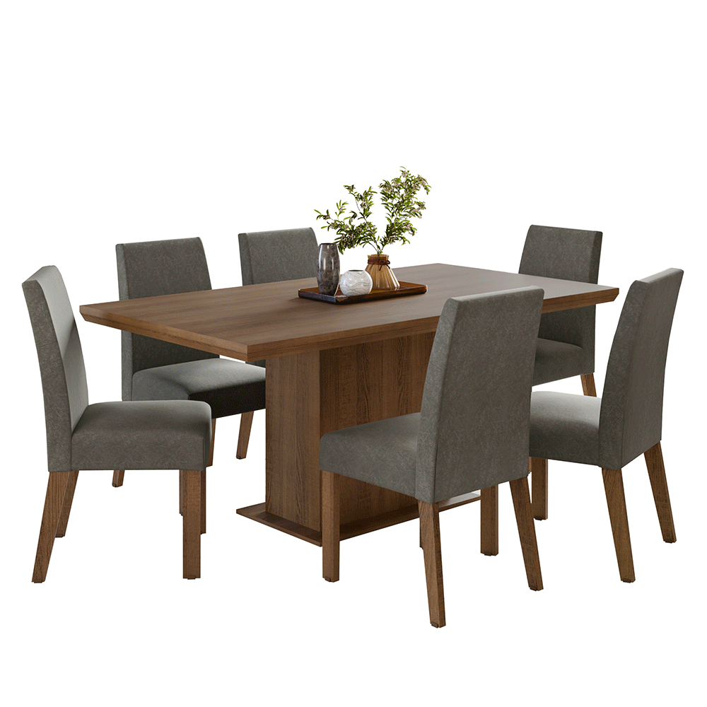 Conjunto Sala de Jantar Tampo de Madeira 6 Cadeiras Rustic/Silver Grasse Madesa