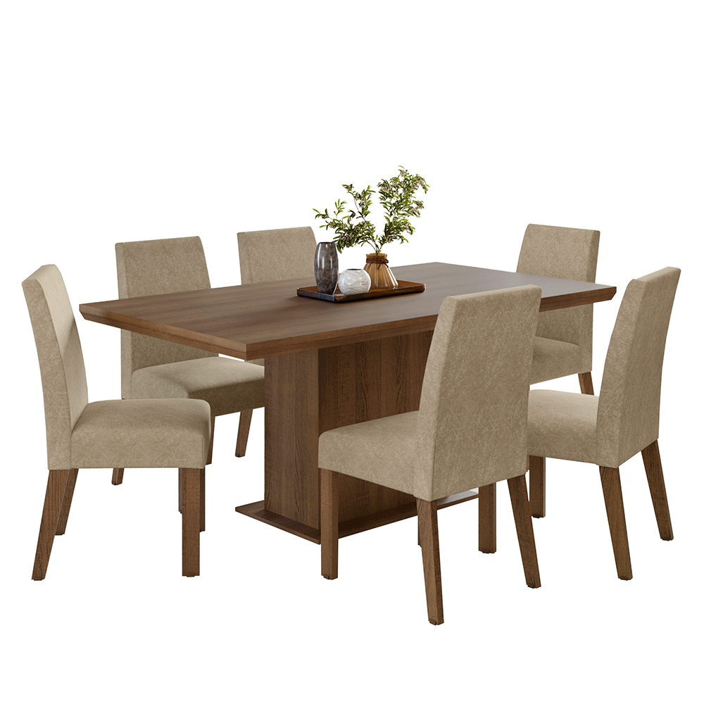 Conjunto Sala de Jantar Tampo de Madeira 6 Cadeiras Rustic/Imperial Grasse Madesa