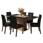 Conjunto Sala de Jantar Tampo com Vidro 6 Cadeiras Rustic/Preto/Oxford Dinan Madesa