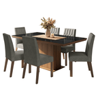 Conjunto Sala de Jantar Tampo com Vidro 6 Cadeiras Rustic/Preto/Silver Dinan Madesa