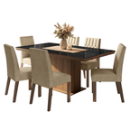 Conjunto Sala de Jantar Tampo com Vidro 6 Cadeiras Rustic/Preto/Imperial Dinan Madesa