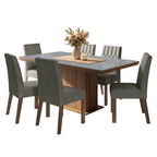 Conjunto Sala de Jantar Tampo com Vidro 6 Cadeiras Rustic/Cinza/Silver Dinan Madesa