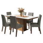 Conjunto Sala de Jantar Tampo com Vidro 6 Cadeiras Rustic/Branco/Silver Dinan Madesa