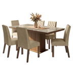Conjunto Sala de Jantar Tampo com Vidro 6 Cadeiras Rustic/Crema/Imperial Dinan Madesa