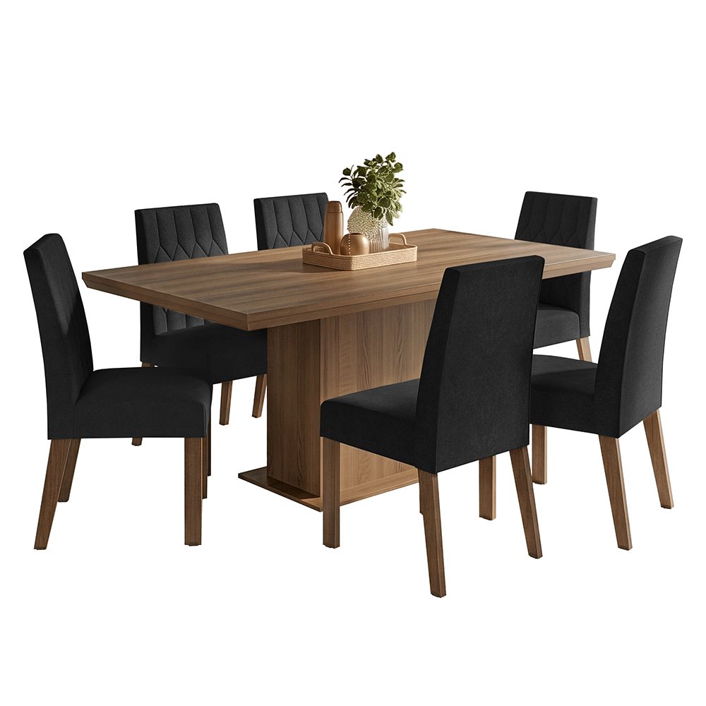 Conjunto Sala de Jantar Tampo de Madeira 6 Cadeiras Rustic/Oxford Luso Madesa