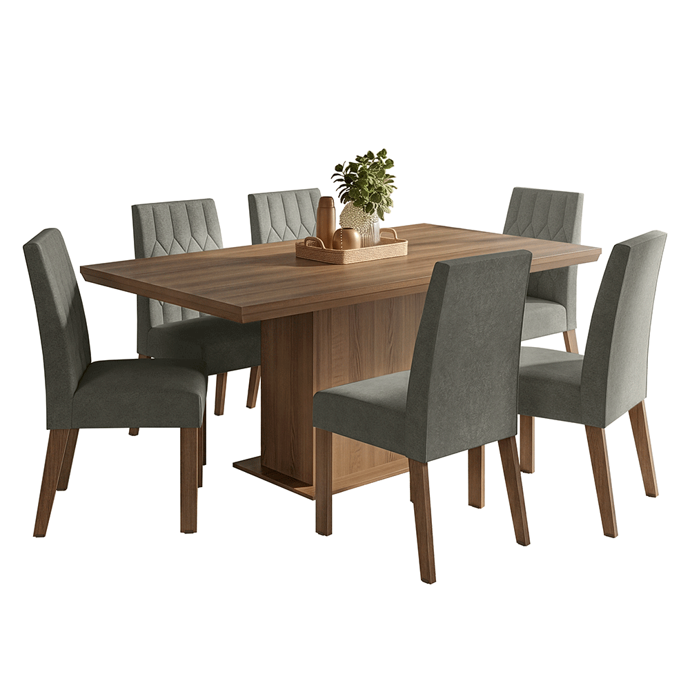 Conjunto Sala de Jantar Tampo de Madeira 6 Cadeiras Rustic/Silver Luso Madesa