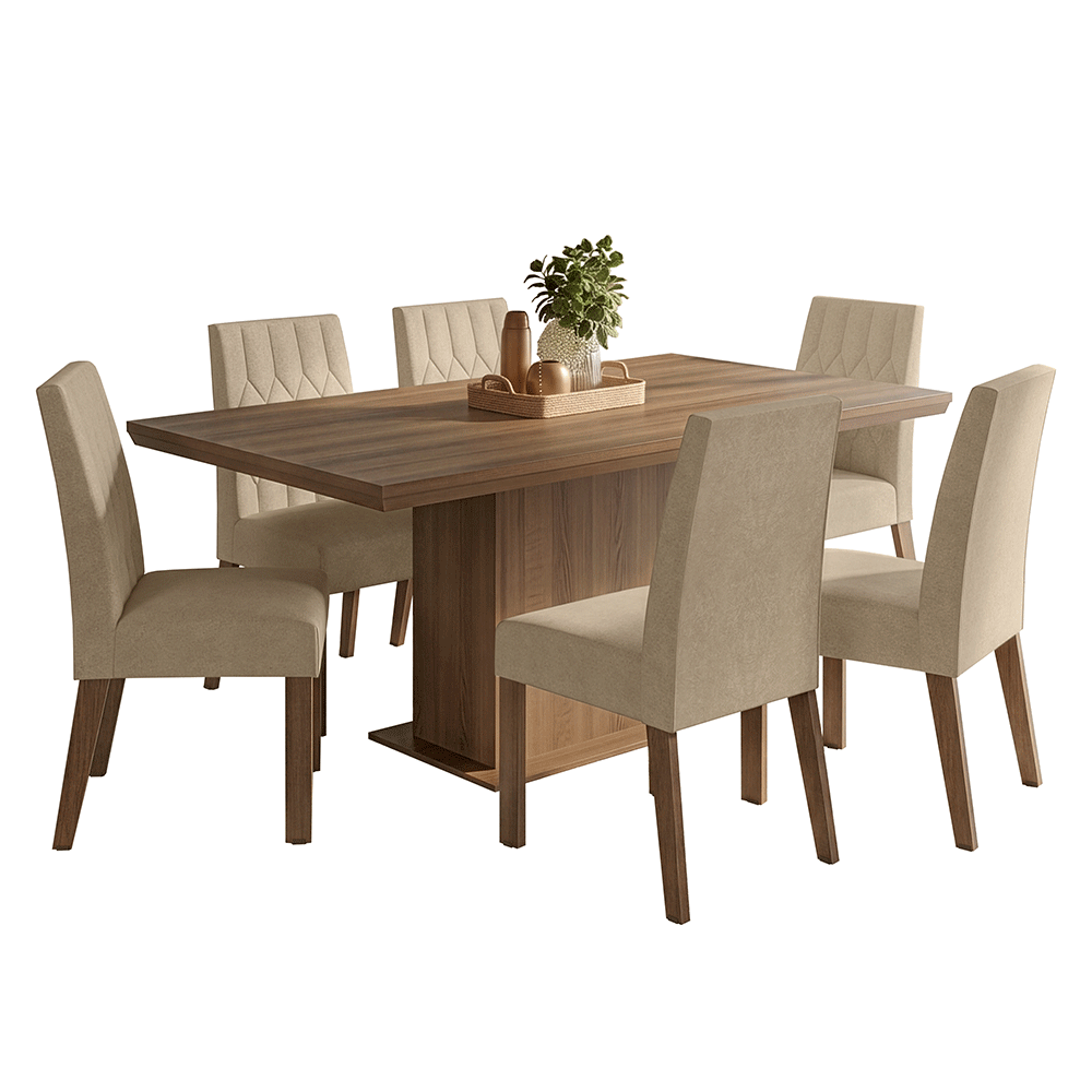 Conjunto Sala de Jantar Tampo de Madeira 6 Cadeiras Rustic/Imperial Luso Madesa