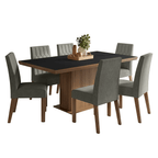 Conjunto Sala de Jantar Tampo de Madeira 6 Cadeiras Rustic/Preto/Silver Luso Madesa