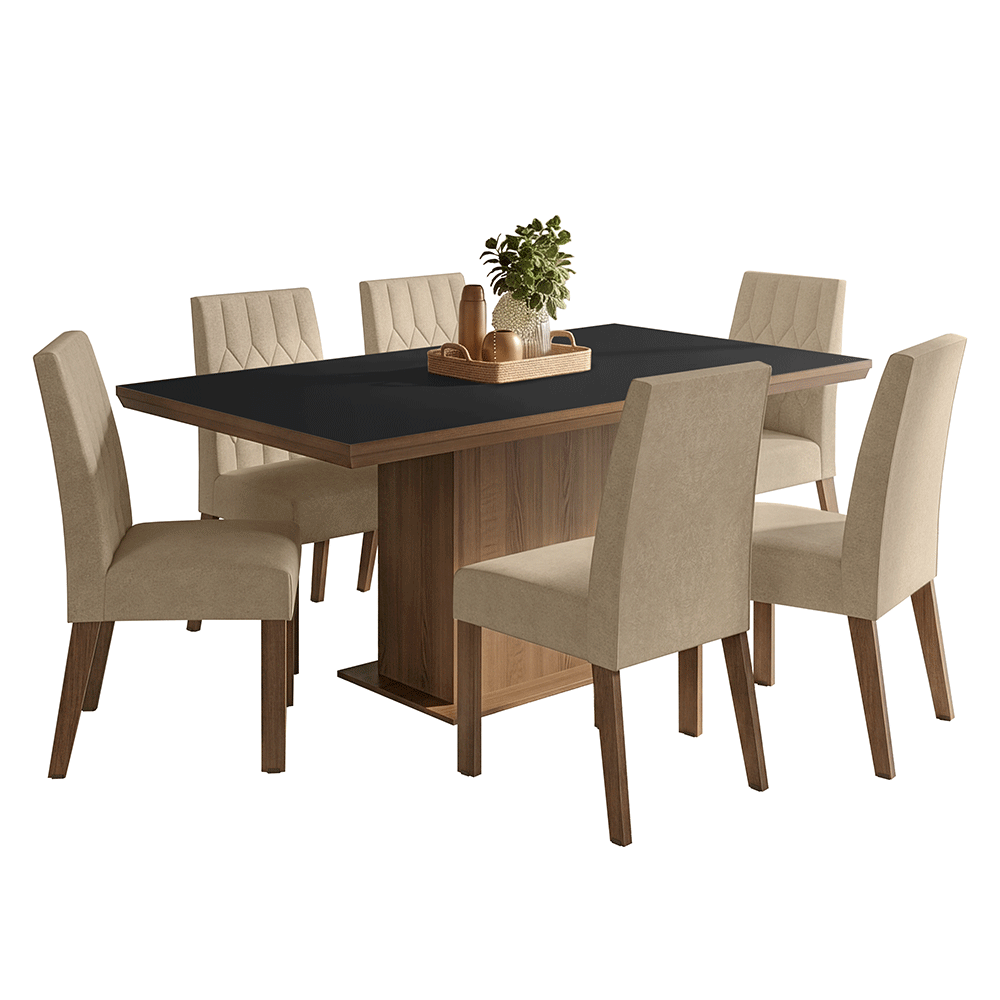 Conjunto Sala de Jantar Tampo de Madeira 6 Cadeiras Rustic/Preto/Imperial Luso Madesa
