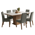 Conjunto Sala de Jantar Tampo de Madeira 6 Cadeiras Rustic/Branco/Silver Luso Madesa