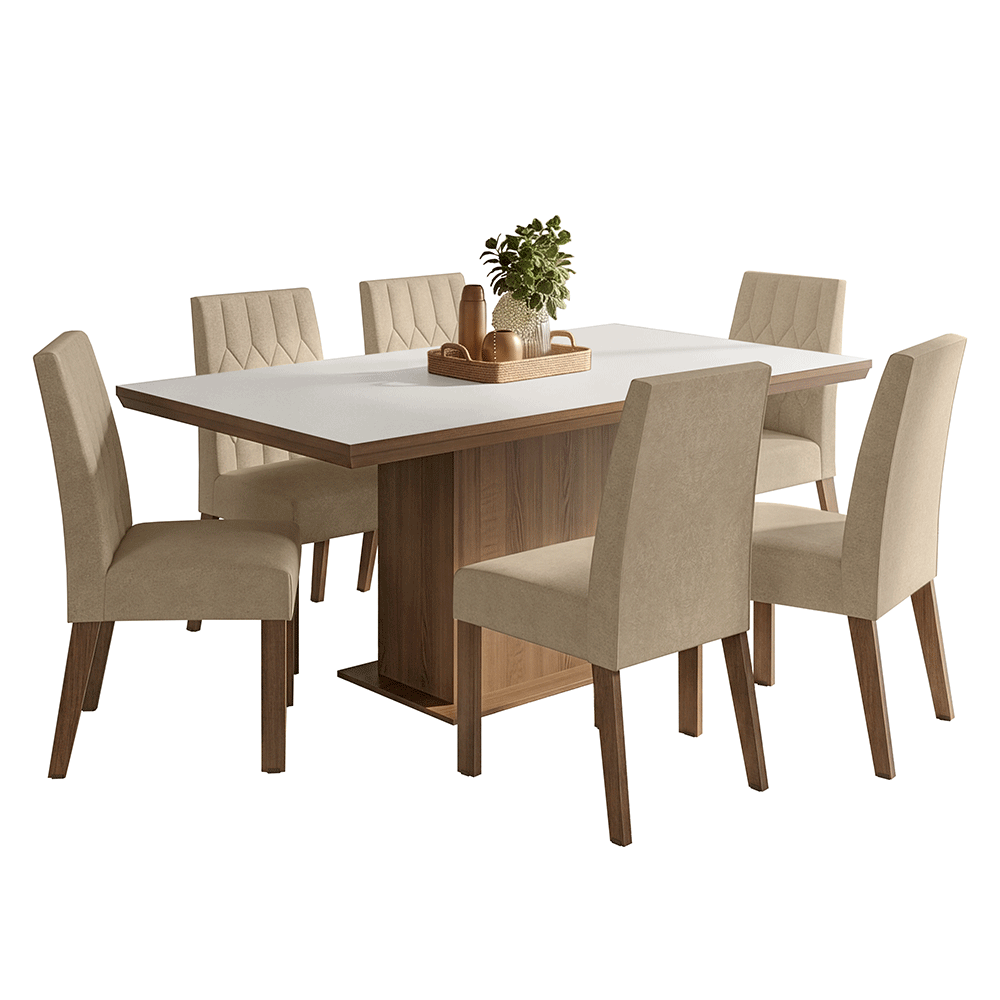 Conjunto Sala de Jantar Tampo de Madeira 6 Cadeiras Rustic/Branco/Imperial Luso Madesa