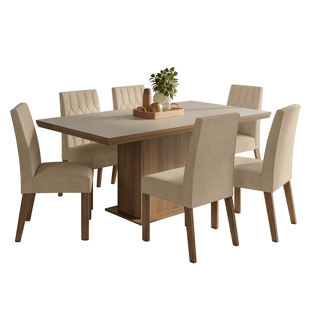 Conjunto Sala de Jantar Tampo de Madeira 6 Cadeiras Rustic/Crema/Imperial Luso Madesa