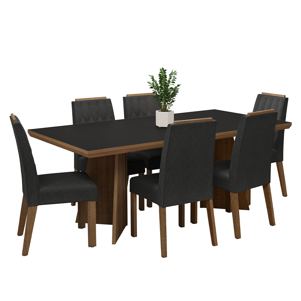 Conjunto Sala de Jantar Tampo de Madeira 6 Cadeiras Rustic/Preto/Oxford Sarlat Madesa
