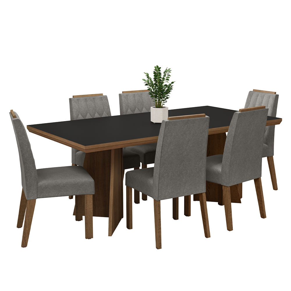 Conjunto Sala de Jantar Tampo de Madeira 6 Cadeiras Rustic/Preto/Silver Sarlat Madesa