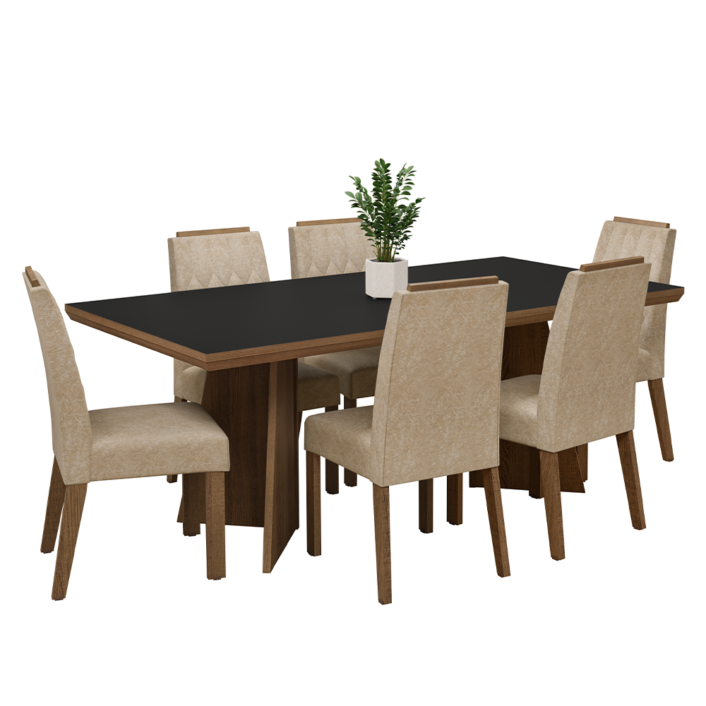 Conjunto Sala de Jantar Tampo de Madeira 6 Cadeiras Rustic/Preto/Imperial Sarlat Madesa