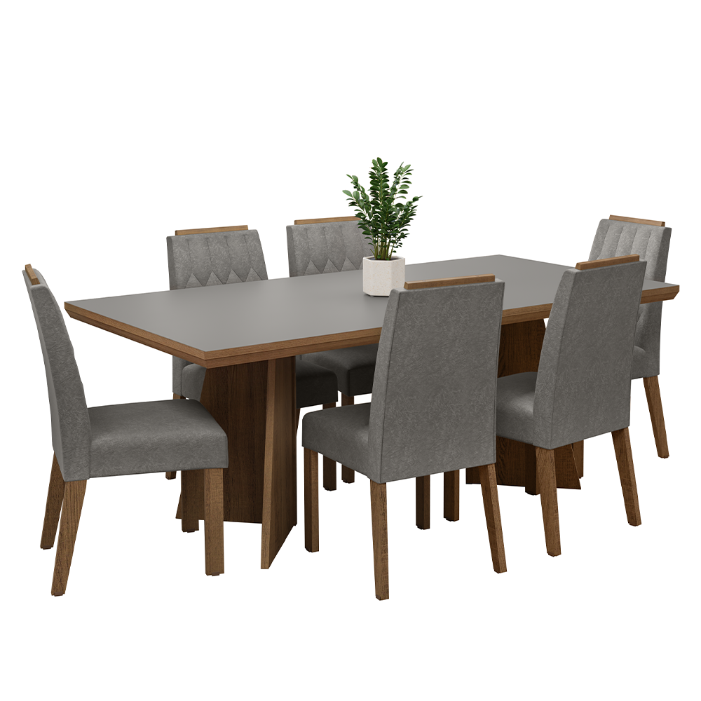 Conjunto Sala de Jantar Tampo de Madeira 6 Cadeiras Rustic/Cinza/Silver Sarlat Madesa