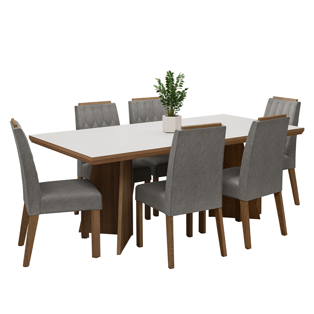 Conjunto Sala de Jantar Tampo de Madeira 6 Cadeiras Rustic/Branco/Silver Sarlat Madesa