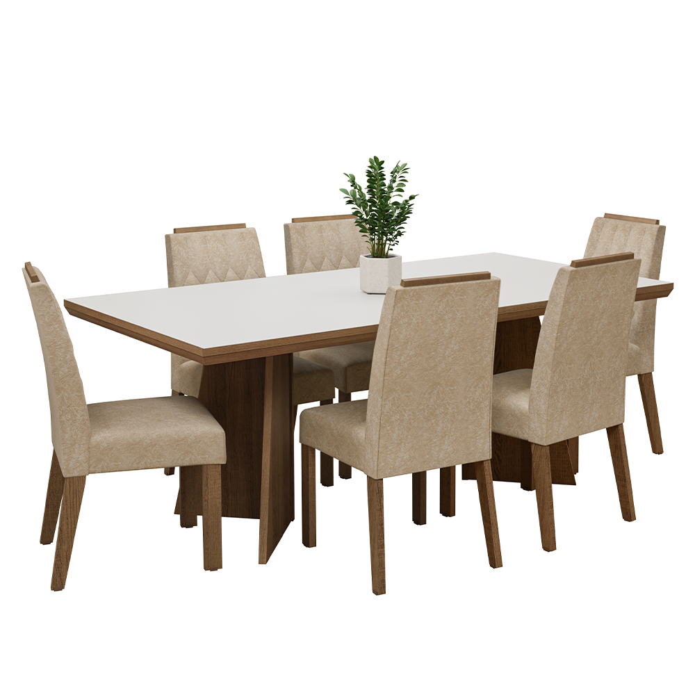 Conjunto Sala de Jantar Tampo de Madeira 6 Cadeiras Rustic/Branco/Imperial Sarlat Madesa