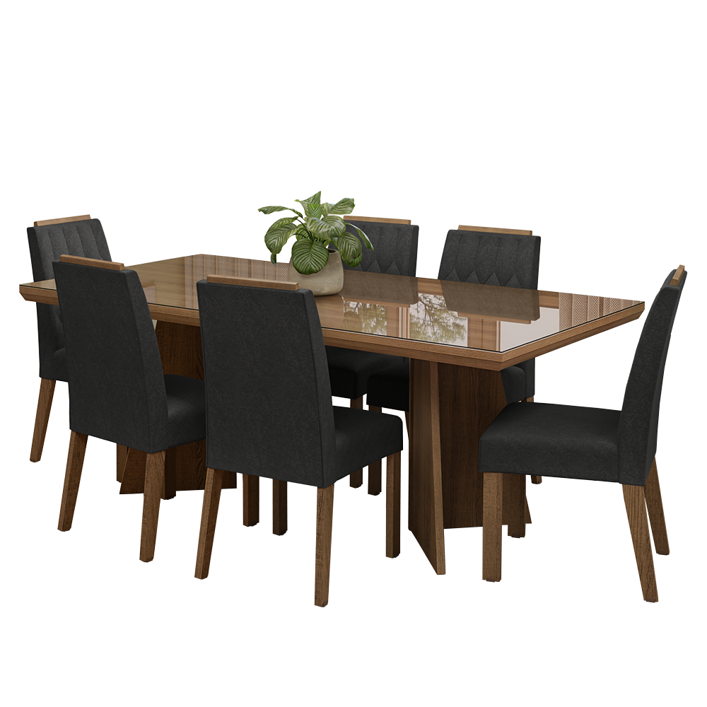 Conjunto Sala de Jantar Tampo com Vidro 6 Cadeiras Rustic/Oxford Pienza Madesa