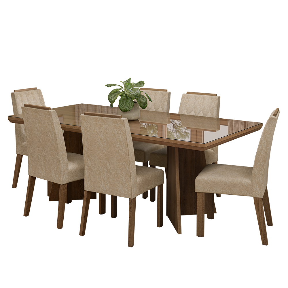 Conjunto Sala de Jantar Tampo com Vidro 6 Cadeiras Rustic/Imperial Pienza Madesa