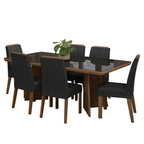 Conjunto Sala de Jantar Tampo com Vidro 6 Cadeiras Rustic/Preto/Oxford Pienza Madesa
