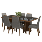 Conjunto Sala de Jantar Tampo com Vidro 6 Cadeiras Rustic/Preto/Silver Pienza Madesa