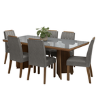 Conjunto Sala de Jantar Tampo com Vidro 6 Cadeiras Rustic/Cinza/Silver Pienza Madesa