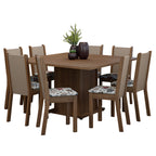Conjunto Sala de Jantar Mesa Tampo de Madeira 8 Cadeiras Rustic/Crema/Hibiscos Marisa Madesa