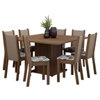 Conjunto Sala de Jantar Mesa Tampo de Madeira 8 Cadeiras Rustic/Crema/Hibiscos Marisa Madesa