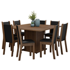 Conjunto Sala de Jantar Mesa Tampo de Madeira 8 Cadeiras Rustic/Preto Marisa Madesa