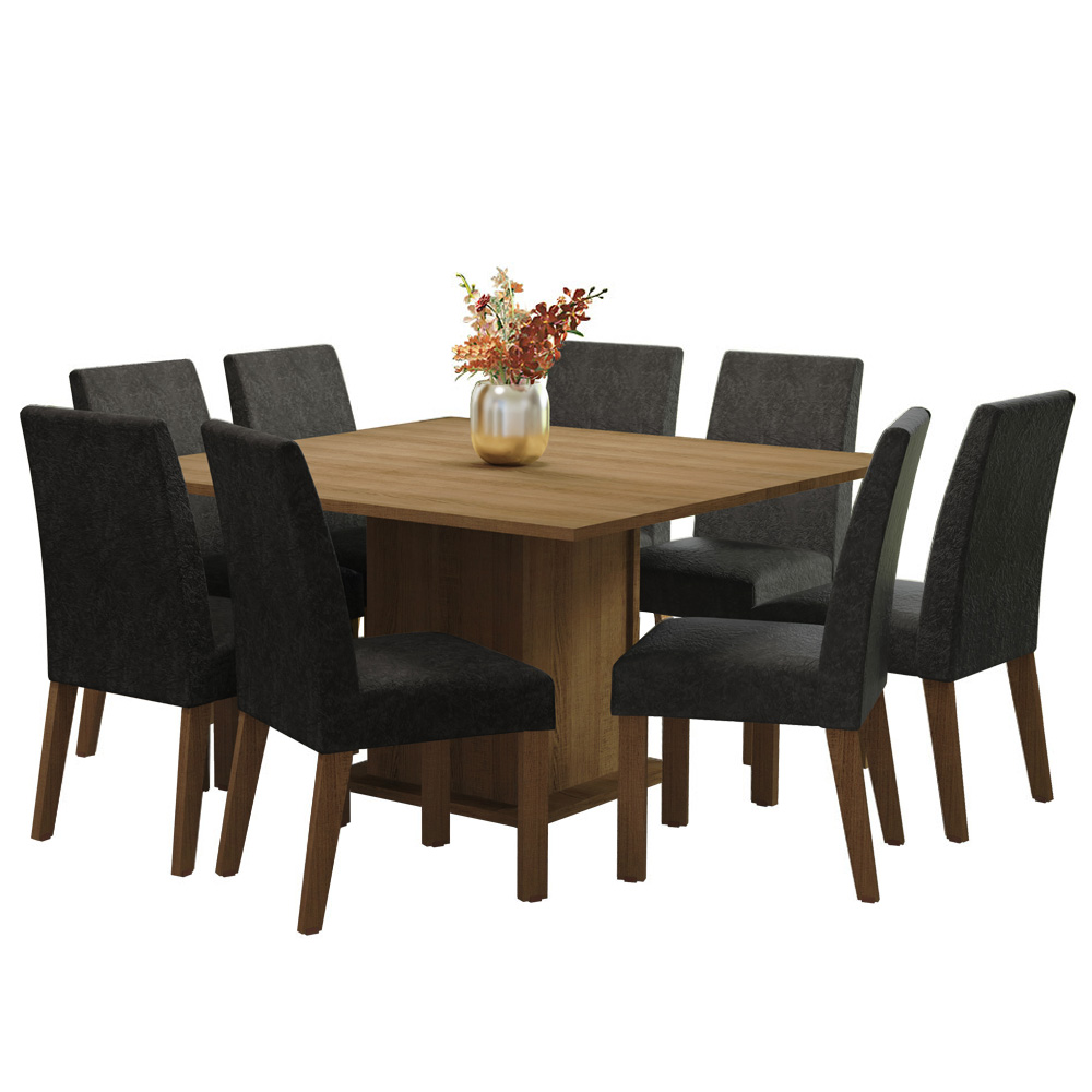 Conjunto Sala de Jantar Mesa Tampo de Madeira 8 Cadeiras Rustic/Oxford Doris Madesa