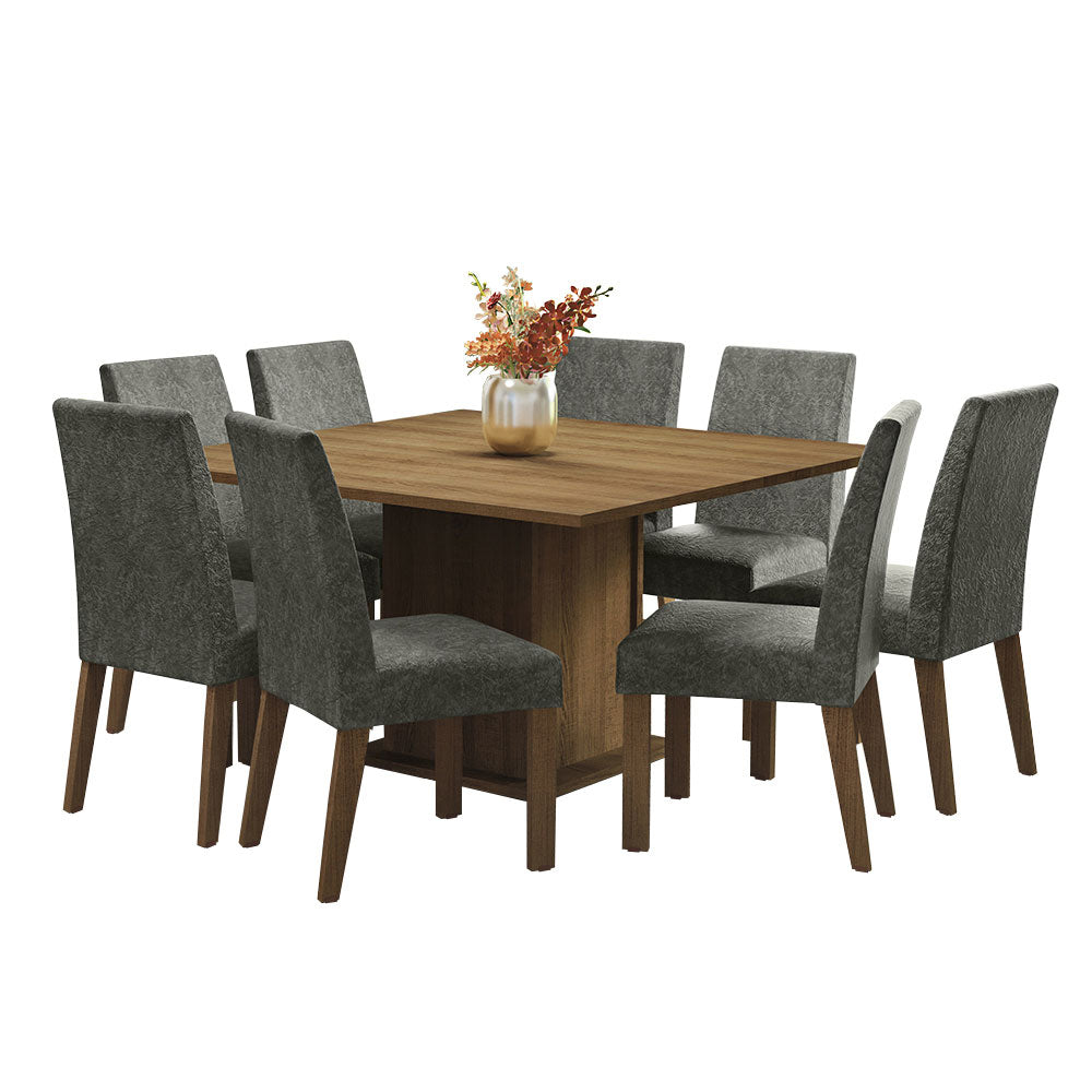Conjunto Sala de Jantar Mesa Tampo de Madeira 8 Cadeiras Rustic/Silver Doris Madesa