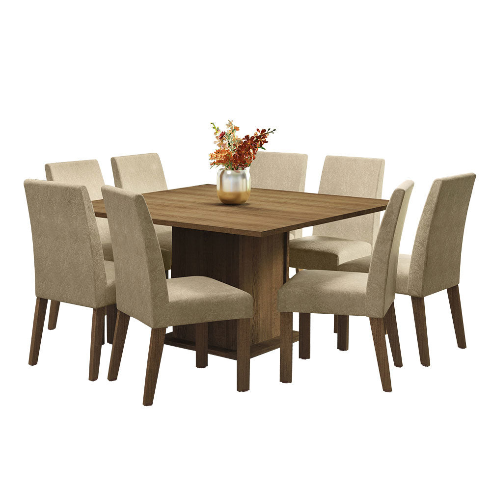 Conjunto Sala de Jantar Mesa Tampo de Madeira 8 Cadeiras Rustic/Imperial Doris Madesa