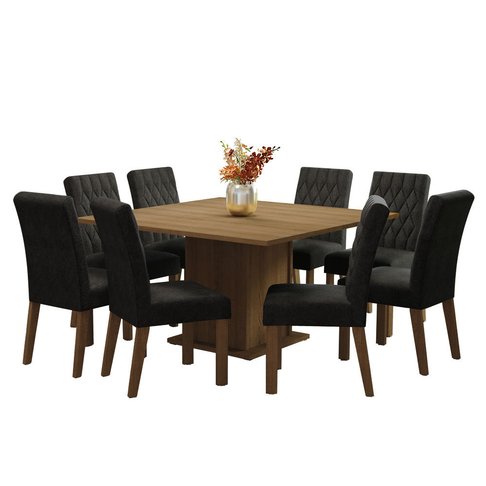 Conjunto Sala de Jantar Mesa Tampo de Madeira 8 Cadeiras Rustic/Oxford Leila Madesa