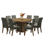 Conjunto Sala de Jantar Mesa Tampo de Madeira 8 Cadeiras Rustic/Silver Leila Madesa