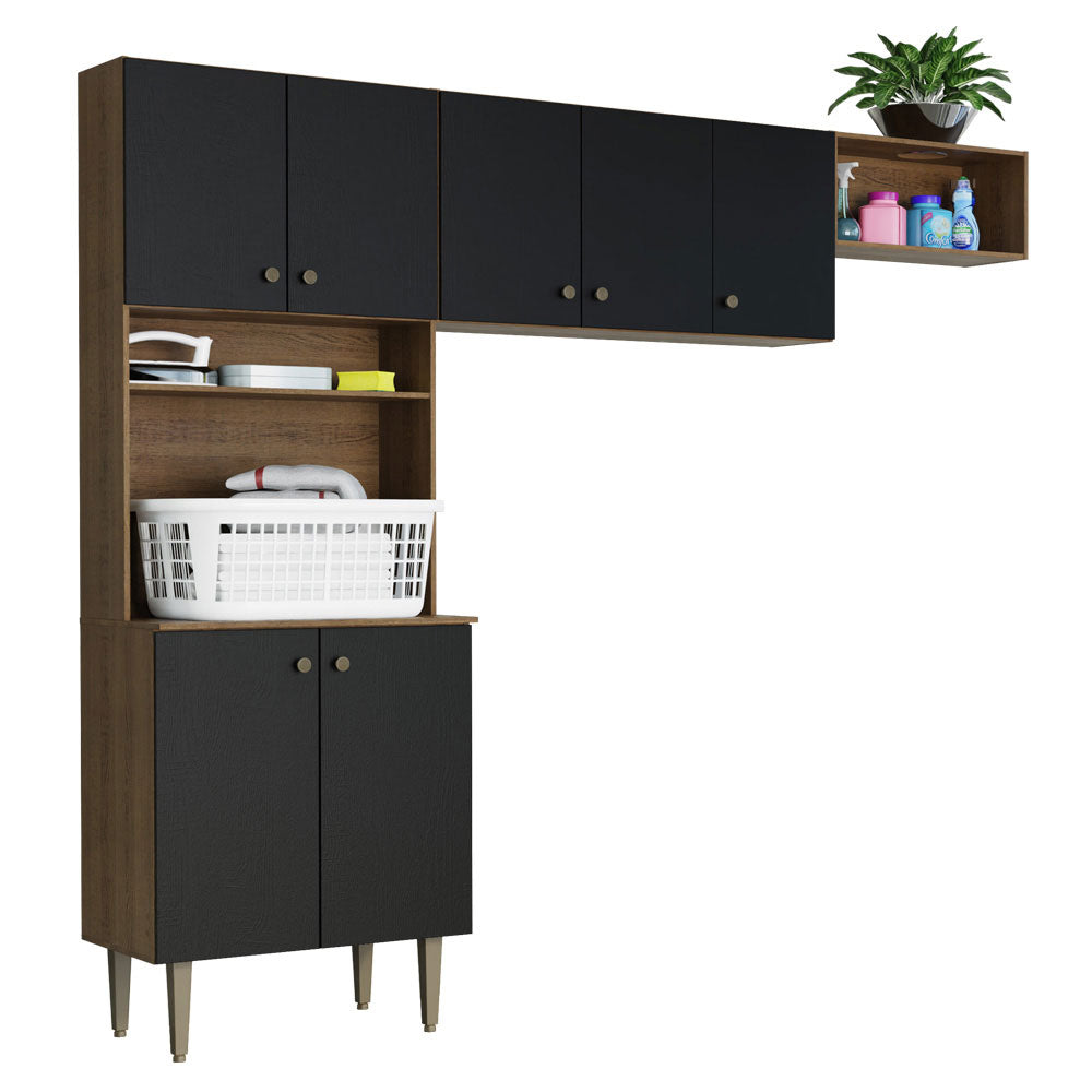 Kit Área de Serviço Lavanderia 235cm Rustic/Preto Gourmet Madesa