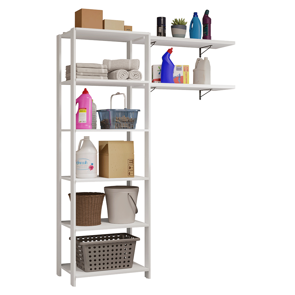Estante Armário Multiuso e Prateleiras para Lavanderia 139cm Branco Madesa