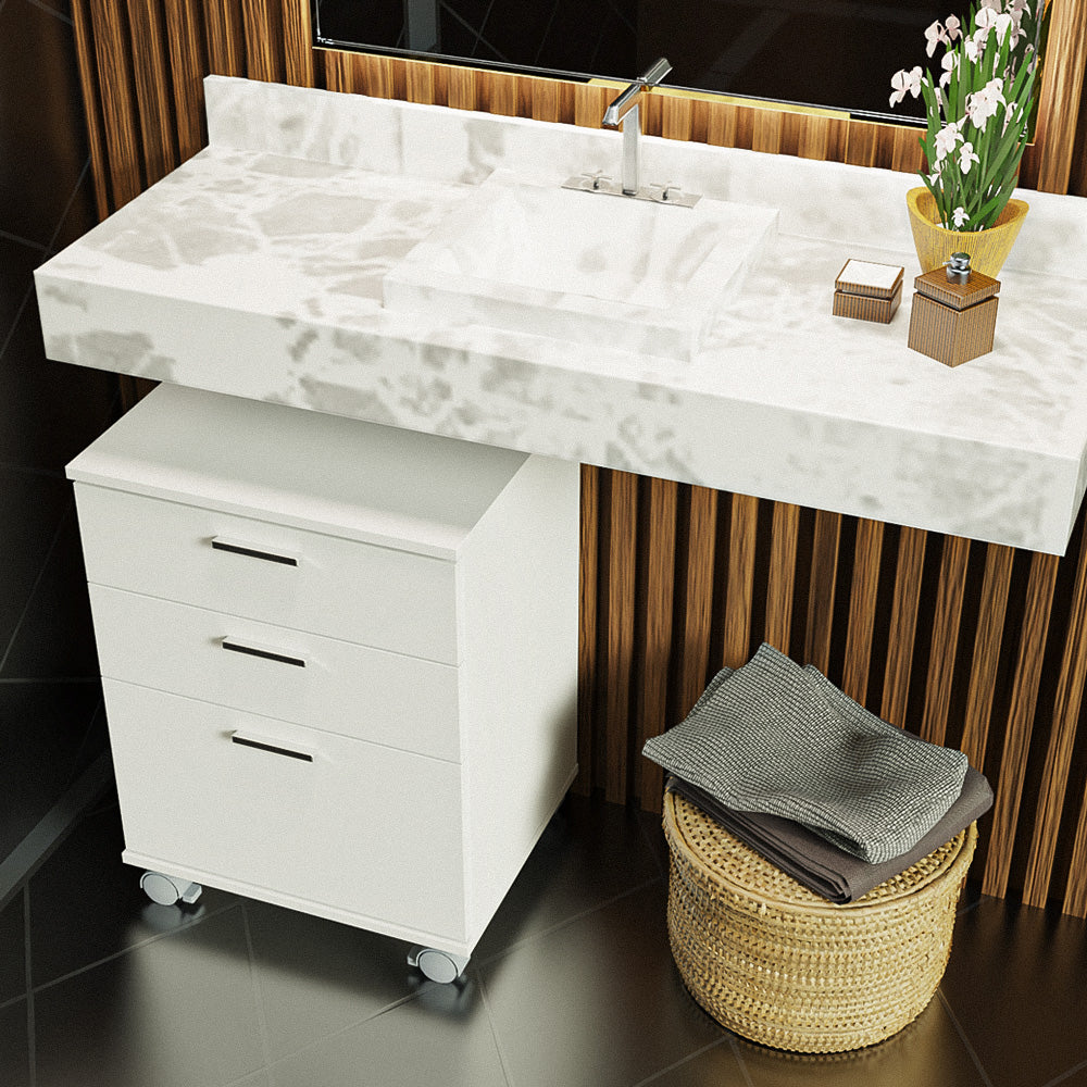 Gaveteiro para Banheiro Branco com 3 Gavetas e Rodinhas Madesa