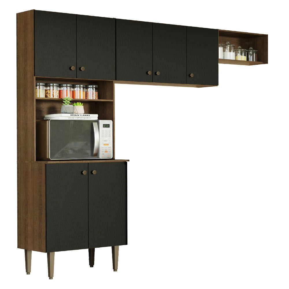 Armário de Cozinha Compacta Quiosque 235cm Rustic/Preto Gourmet Madesa 01